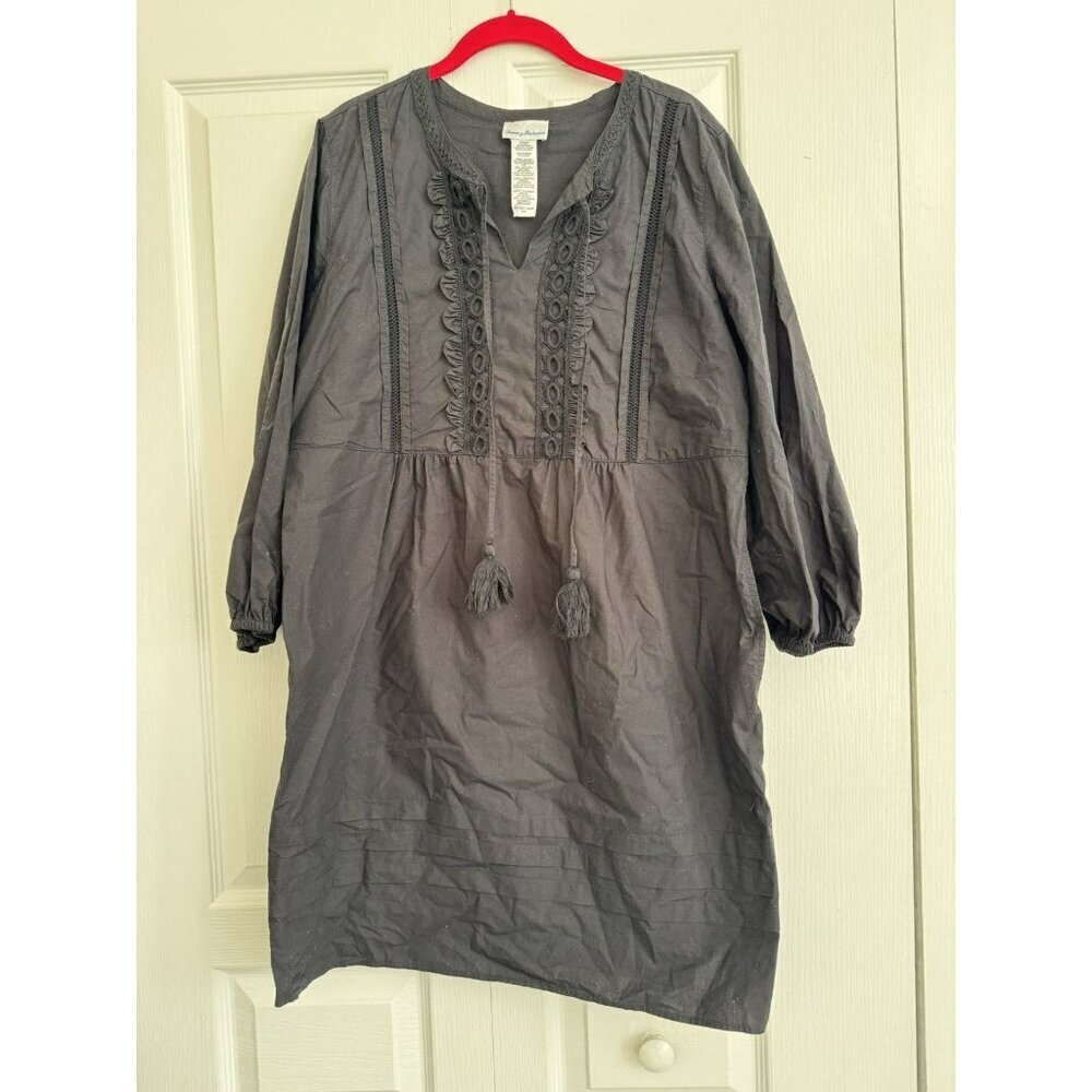 Tommy Bahama Salina Key Organic Poplin Dress 3/4 sleeves Black M boho preppy